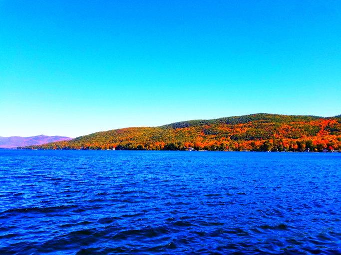 Lake George with colored leaves